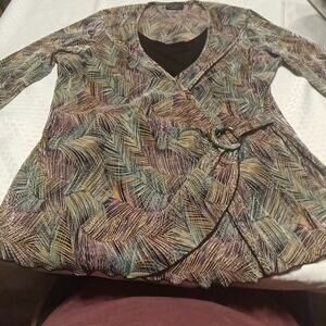 Brittany Black Crinkle Blouse 3X Women's Center Roushe 3/4 Sleeve Stretch Top